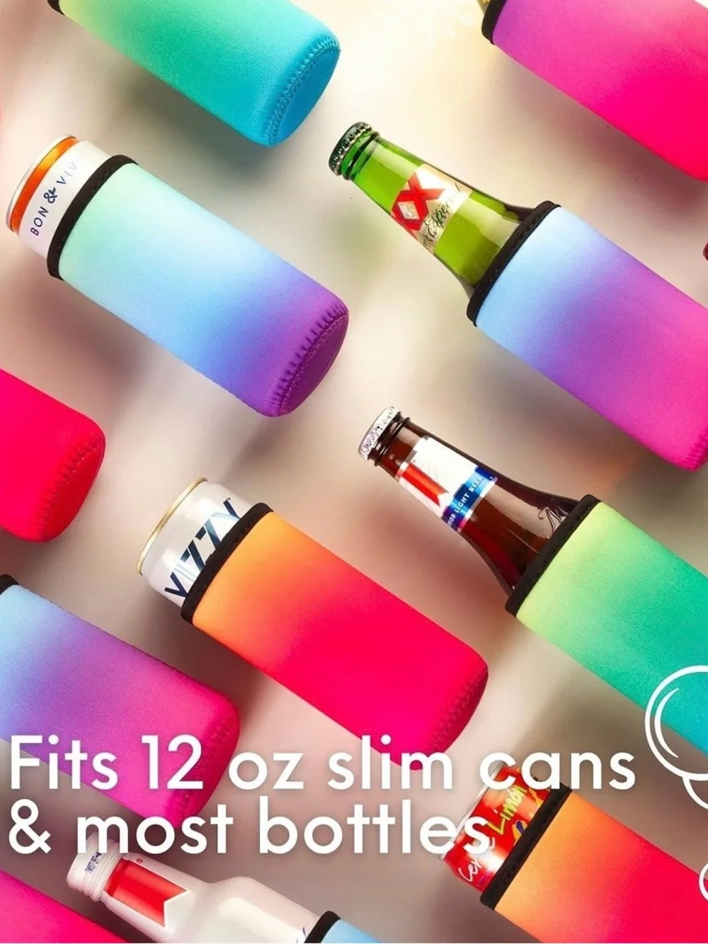 Cana Capri Colorful Neoprene Slim Can and Bottle Coolers-12oz, Set Of 4